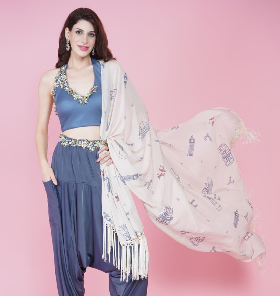 LDN Shawl - London running print - Grey